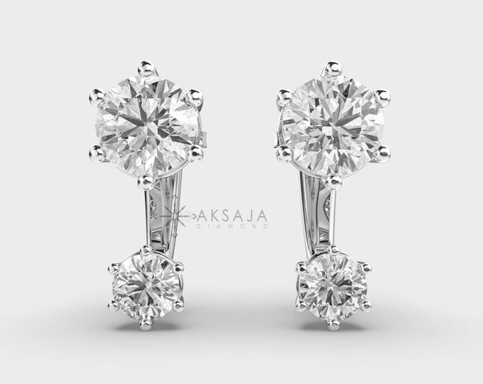 LAB GROWN Round Brilliant Cut Diamond Stud Earrings / 2.60 Carat /DEF Color, VS1