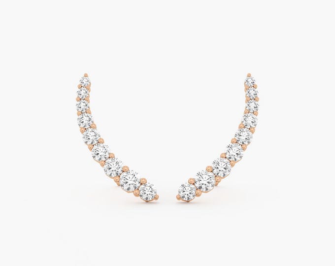 14K Rose Gold Wedding Climbers | Mismatched Lab Grown Diamond Earrings