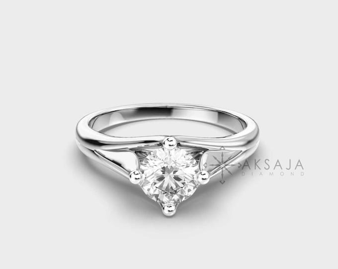 0.50 Ct Lab Grown Diamond Engagement Ring, 14K Gold Solitaire, Proposal Band, Promise Ring