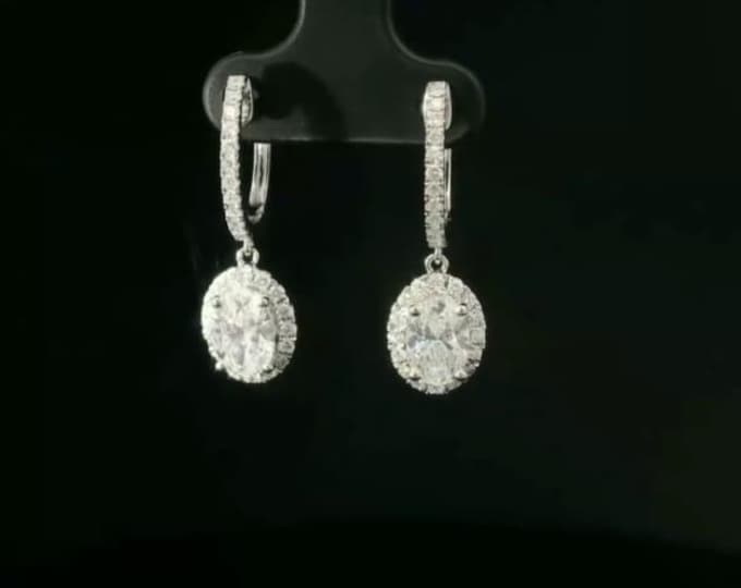 2 Carat Lab Grown Diamond Drop Earrings in 18K White Gold | Bridal Dangle Jewelry