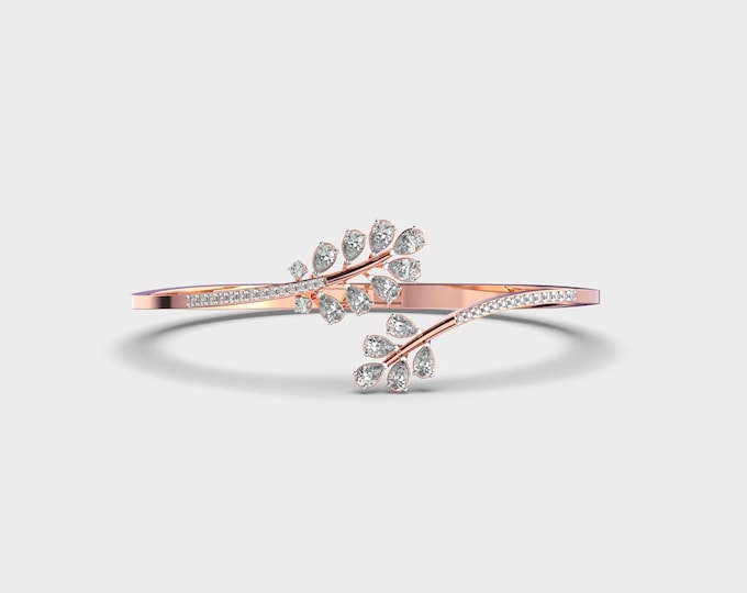 14K Rose Gold DEF VVS Diamond Bangle | Round & Pear Cut Lab Grown Diamonds |