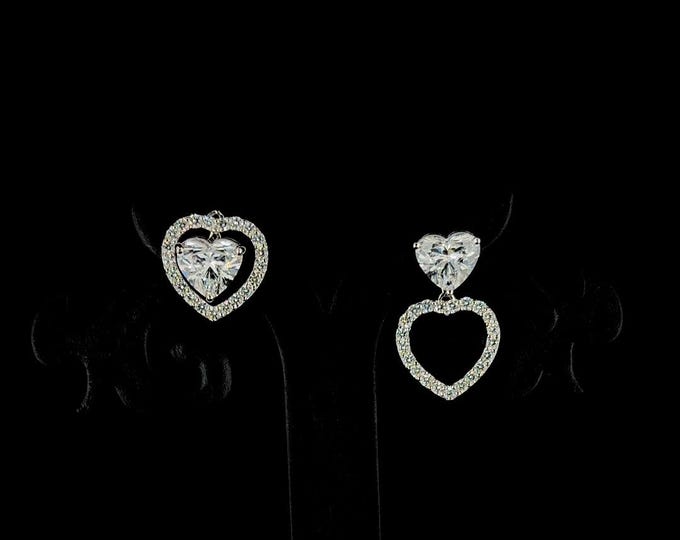 1.06 Ct Lab Diamond Heart Studs | 14K White Gold Convertible Earrings