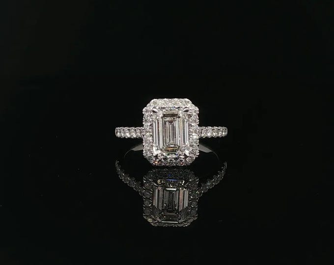 2.10 Ct IGI Certified Emerald Cut Diamond Ring, Engagement, Wedding Ring, 14K White Gold