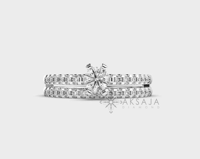 Lab Grown Diamond Wedding Ring Set: 0.70 Carat, DEF VS1, 14Kt White Gold