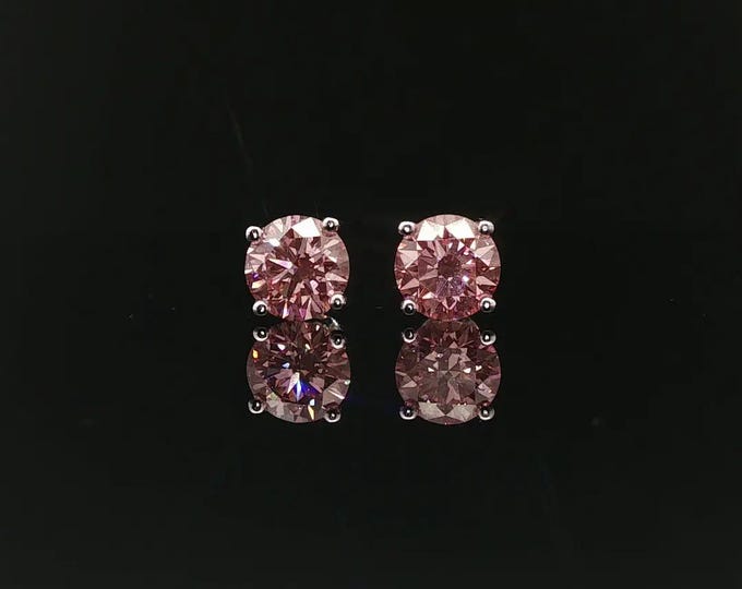 3.00 Carat Fancy Vivid Pink Lab Grown Diamond Stud Earrings | IGI Certified