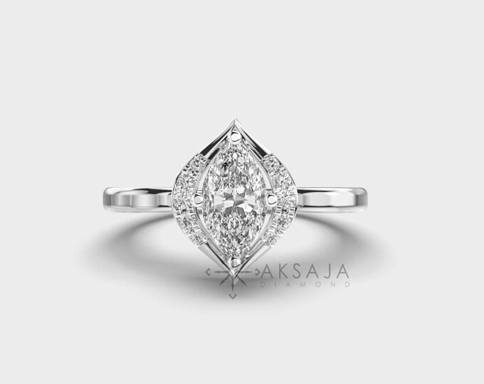Marquise Lab Grown Diamond Ring: 14Kt White Gold, DEF VS1. Wedding Ring