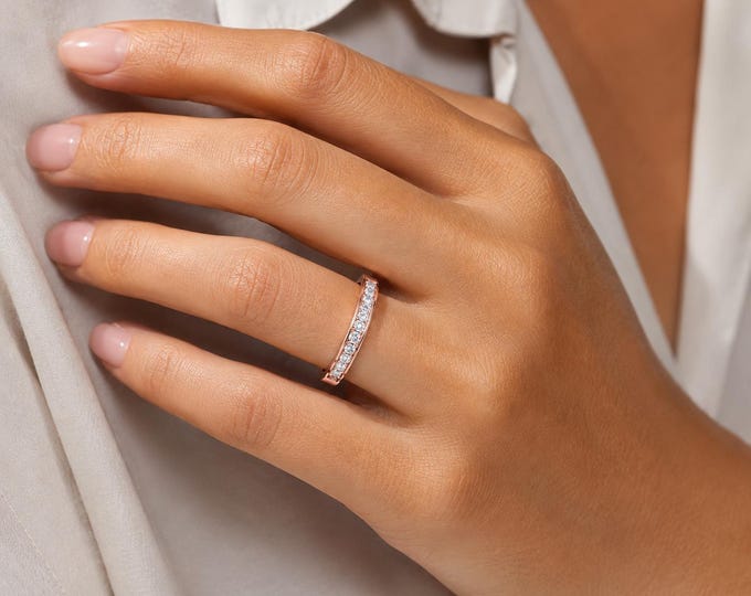 14K Rose Gold Diamond Minimalist Ring | Anniversary Gift