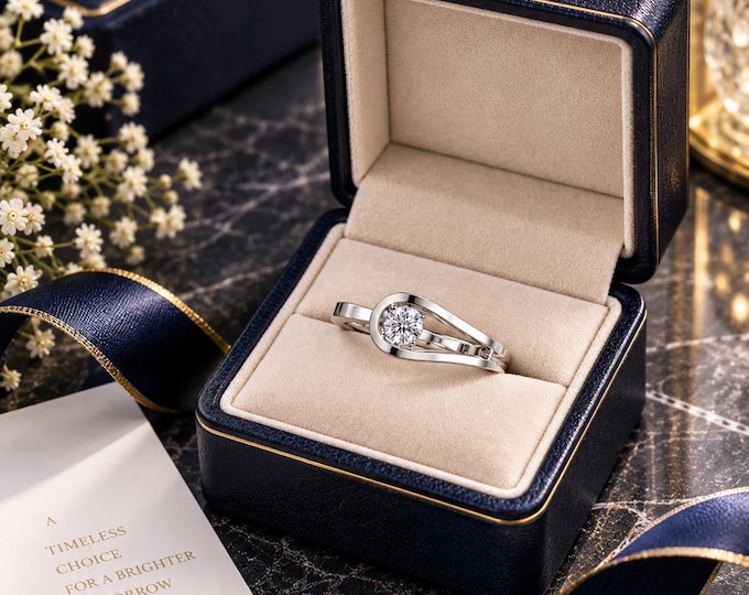 14K White Gold Round Lab Grown Diamond Solitaire Ring | Ethical Engagement Gift