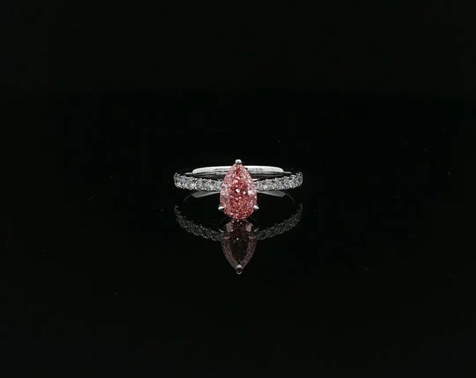 IGI Certified 1.00 Ct Fancy Vivid Pink Pear Cut Lab Grown Diamond VVS2