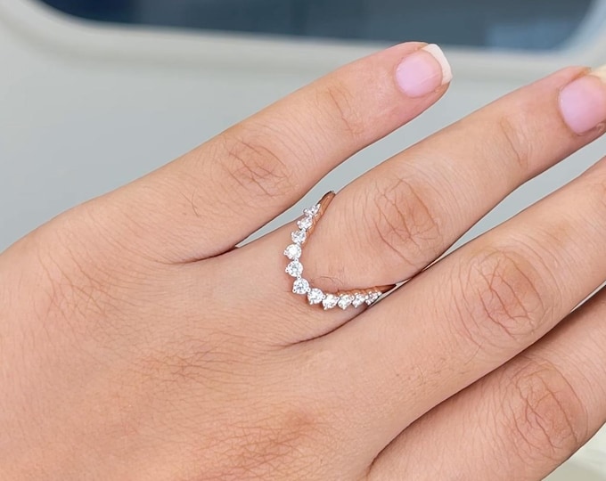 14K Gold Curved Crown Lab Grown Diamond Ring | Minimalist Anniversary Gift for Her