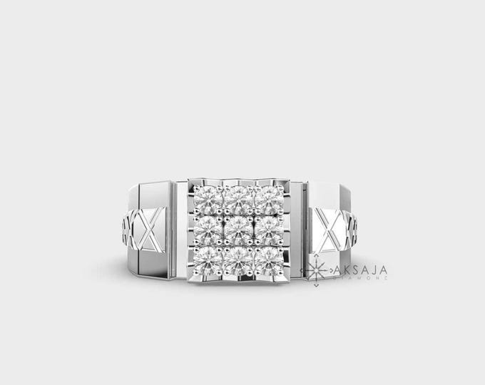 Lab Diamond Men's Ring: 0.60 Carat, DEF, VS1, 14k White Gold Wedding Band