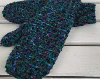 Navy and Green Bamboo Crochet Handmade Mittens - Limited Edition!