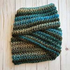 Variegated Handmade Infinity Scarf: Blue & Tan Striped, Crochet
