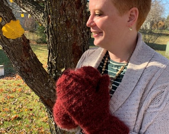 Burgundy Crochet Handmade Mittens