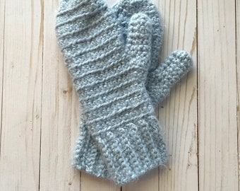 Light Blue Crochet Handmade Mittens