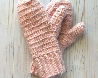 Light Pink Crochet Handmade Mittens