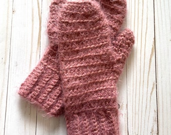 Dusty Pink Crochet Handmade Mittens