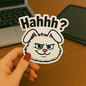 Funny Bunny Sticker - Hahhhh? Meme Rabbit Decal | Cute Animal Laptop Sticker | Waterproof Vinyl Sticker for Skateboard, iPad, Notebook
