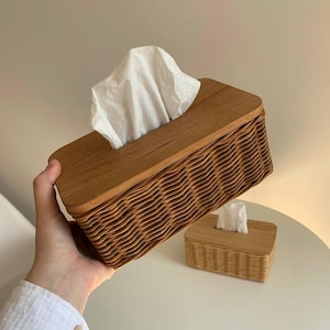 Wicker Tissue Box Halter mit Holzdeckel, handgefertigter Serviettenhalter, natürlich gewebter Tissue Box Cover