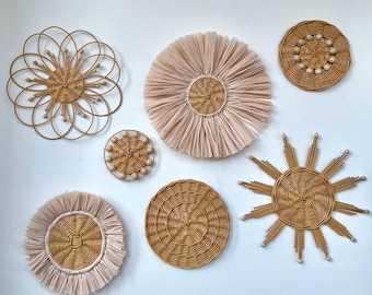 Handmade Wicker Wall Decor Set: Boho Raffia Woven Art