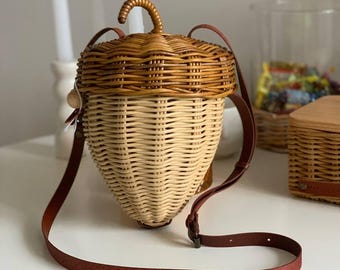 Handmade Wicker Acorn Bag: Boho Statement Purse