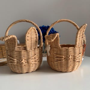 Panier Pâques En Osier Avec Oreilles De Lapin - Lot De 2 - Pour Chasse Aux Œufs, Décoration - Naturel Et Mignon