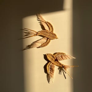 Wicker Wall Decor Swallows, Boho Birds with Raffia Wings, Handmade Nature Art, Unique Gift for Home or Nursery, Rustic Bird Decor