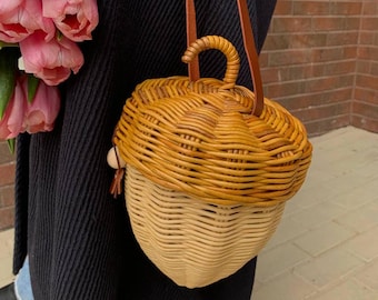 Handmade Wicker Acorn Bag: Boho Statement Purse