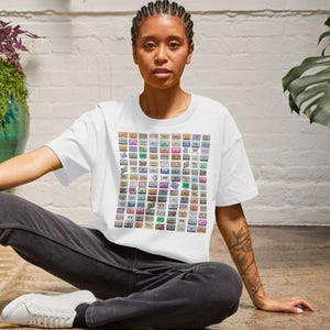 Retro Mixed Tape 9x14 Grid - Camiseta feminina orgânica quadrada, fita cassete, vintage anos 80, analógico, amantes da música