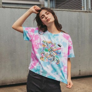 Retro Mixed Tape Mess - Camiseta feminina orgânica Boxy Fit, fita cassete, vintage anos 80, analógico, amantes da música