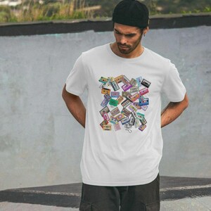 Retro Mixed Tape Mess - Camiseta orgânica masculina, fita cassete, vintage dos anos 80, analógico, amantes da música