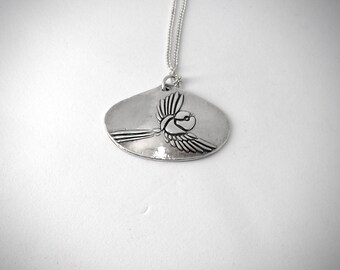 For the bird lover!  Fine Silver Oval Bird Necklace - Ready to Ship