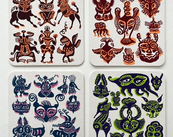 Masks - set of four coasters