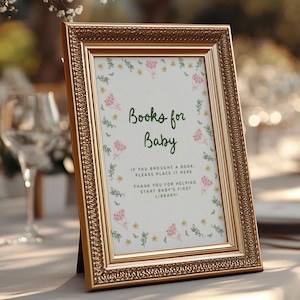 Floral Books for Baby Sign: Whimsical Baby Shower Decor (Digital Download)