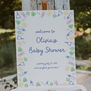 Hand Drawn Baby Shower Welcome Sign Template, Whimsical Baby Shower Sign, Funky Scribble Doodle, Handwritten Baby Sprinkle, Instant Download