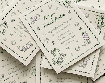 Invitación para primer cumpleaños de rodeo: Vaquero, temática del oeste (descarga digital, plantilla de 13 x 18 cm)