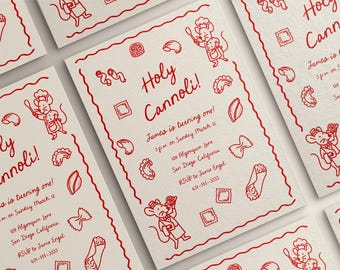 Invitación de primer cumpleaños con cannoli: Fiesta italiana (Plantilla digital)