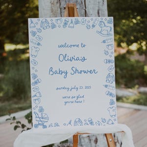 Hand Drawn Boy Baby Shower Welcome Sign Template, Whimsical Baby Boy Shower Sign, Funky Scribble Doodle, Baby Sprinkle, Instant Download