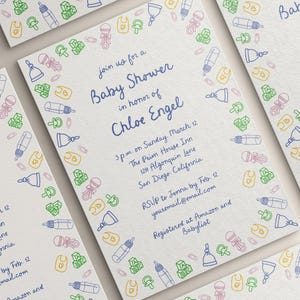 Hand Drawn Baby Shower Invitation Template, Whimsical Baby Shower Invite, Funky Scribble Doodle, Colorful Baby Sprinkle, Instant Download