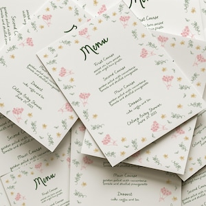 Floral Baby Shower Menu Vorlage, wunderliche rosa Baby Girl Duschmenü, Hand gezeichnet Doodle, Frühling Baby Sprinkle, digitaler Download