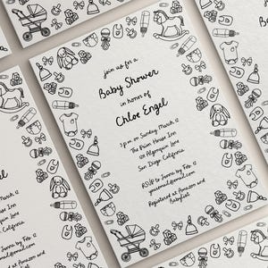 Sketch Baby Shower Invitation Template, Hand Drawn Baby Shower Invite, Funky Scribble Doodle, Unique Gender Neutral Invite, Digital Download