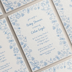 Boy Baby Shower Invitation Template, Hand Drawn Whimsical Baby Shower Invite, It&#39;s a Boy Invite, Unique Scribble Doodle, Digital Download