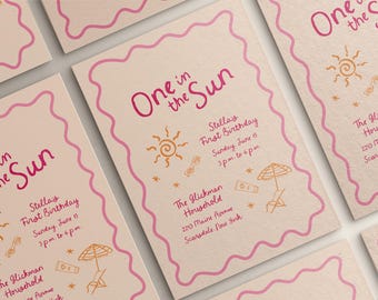 Invitación de primer cumpleaños de "Uno al sol" dibujada a mano (imprimible)