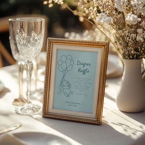 Pooh Bär Windel Raffle Zeichen Vorlage, Winnie Puuh Baby Shower Zeichen, Hand gezeichnet Windel Raffle Zeichen, Vintage Pooh Bär, digitaler Download