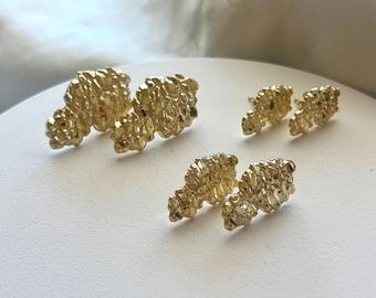 10K Solid Yellow Gold Nugget Style earrings 3 sizes
