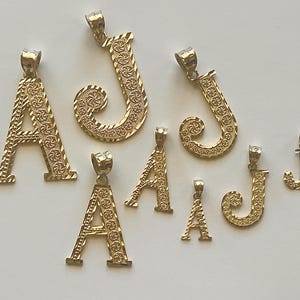 10K Yellow Gold Initial Charm Pendant Diamond Cut Necklaces for Men and Women A - Z