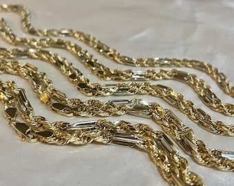 14K Gold Yellow White two tone Figarope Figaro Rope chain necklace or bracelet or anklet 7&quot; - 9&quot; or 10&quot; or 16&quot; - 30&quot;