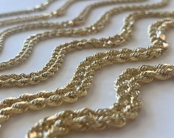 10K Solid Yellow Gold Rope Chain Necklace Bracelet Anklet 7&quot; - 9&quot; / 10&quot; / 16&quot; - 30&quot;