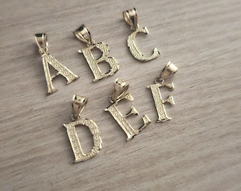 10K Solid Yellow Gold Initial Alphabet pendant charm necklace