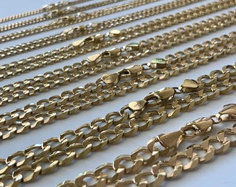10K Solid Yellow Curb Cuban link chain necklace or bracelet or anklet for men women 7&quot; - 9&quot;, 10&quot;, 16&quot; - 36&quot;